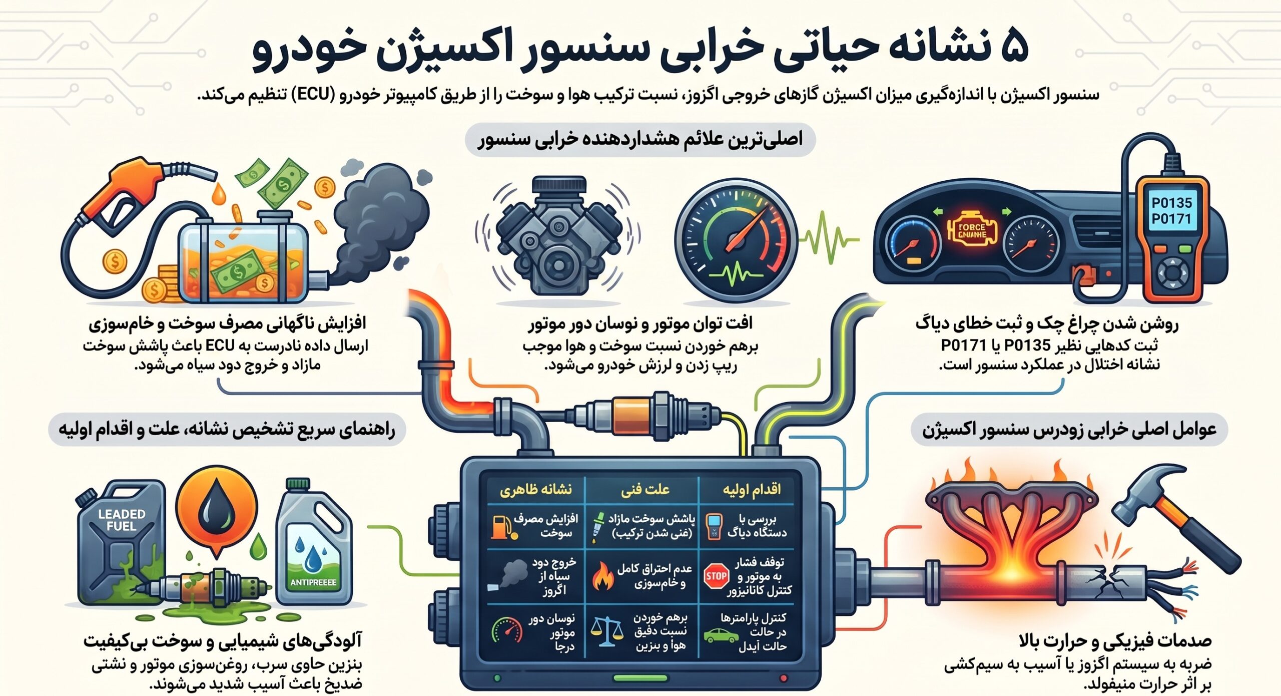 علائم خرابی سنسور اکسیژن خودرو