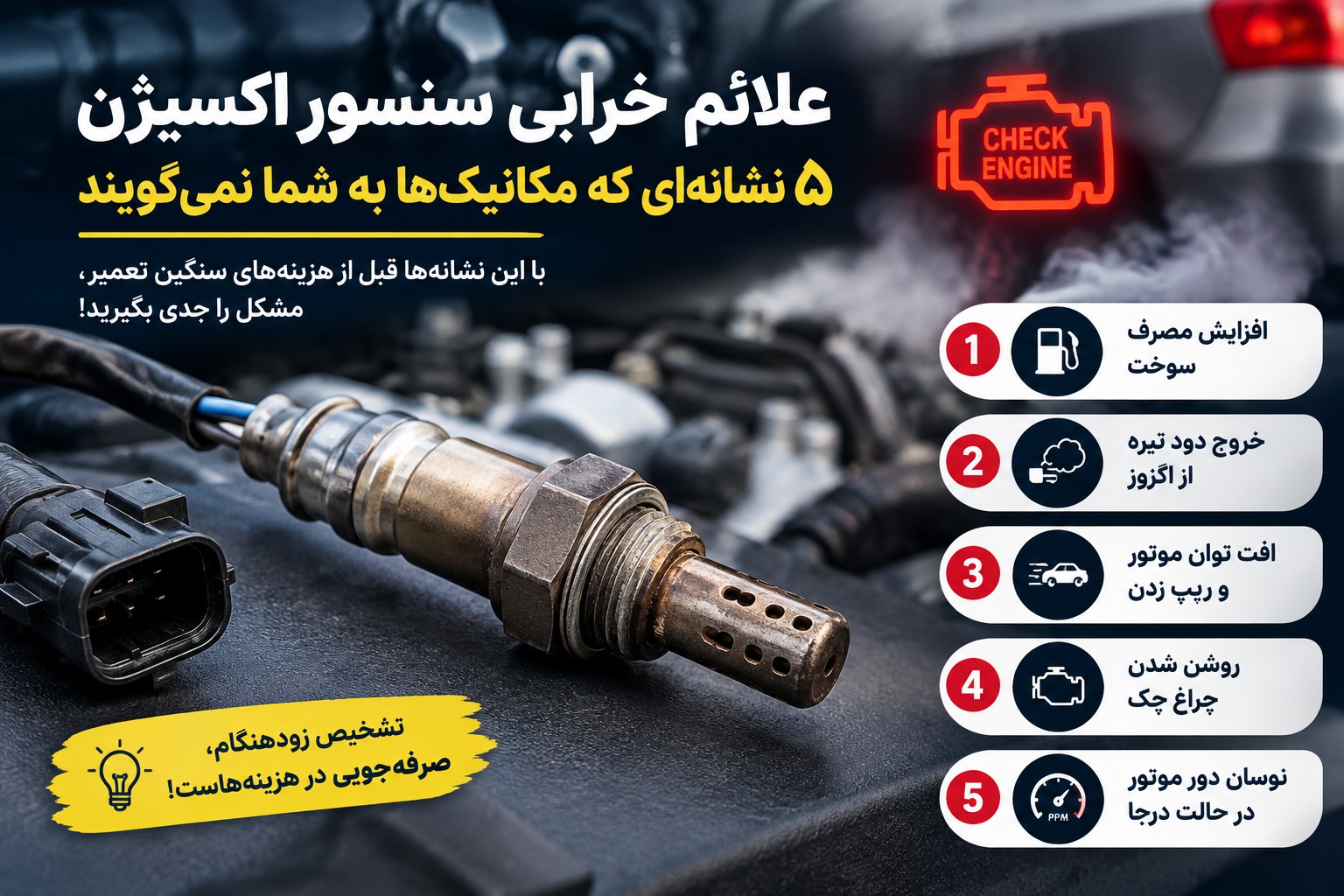 علائم خرابی سنسور اکسیژن؛ 5 نشانه‌ای که مکانیک‌ها به شما نمی‌گویند
